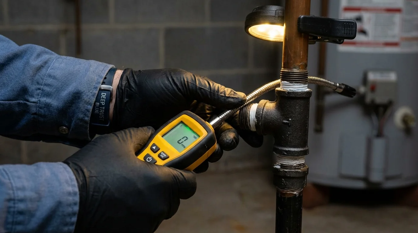 Gas leak detection with electronic sniffer by Johns Plumbing LLC in Princeton