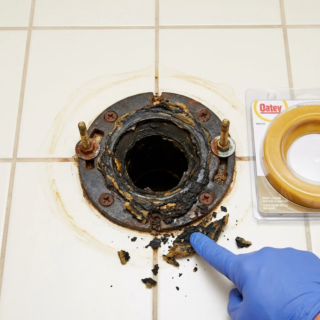 Failed wax ring showing water seepage at the base of a toilet in a Princeton, KY home