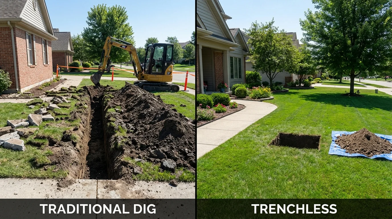 Trenchless sewer repair with minimal yard damage versus traditional excavation in Princeton, KY